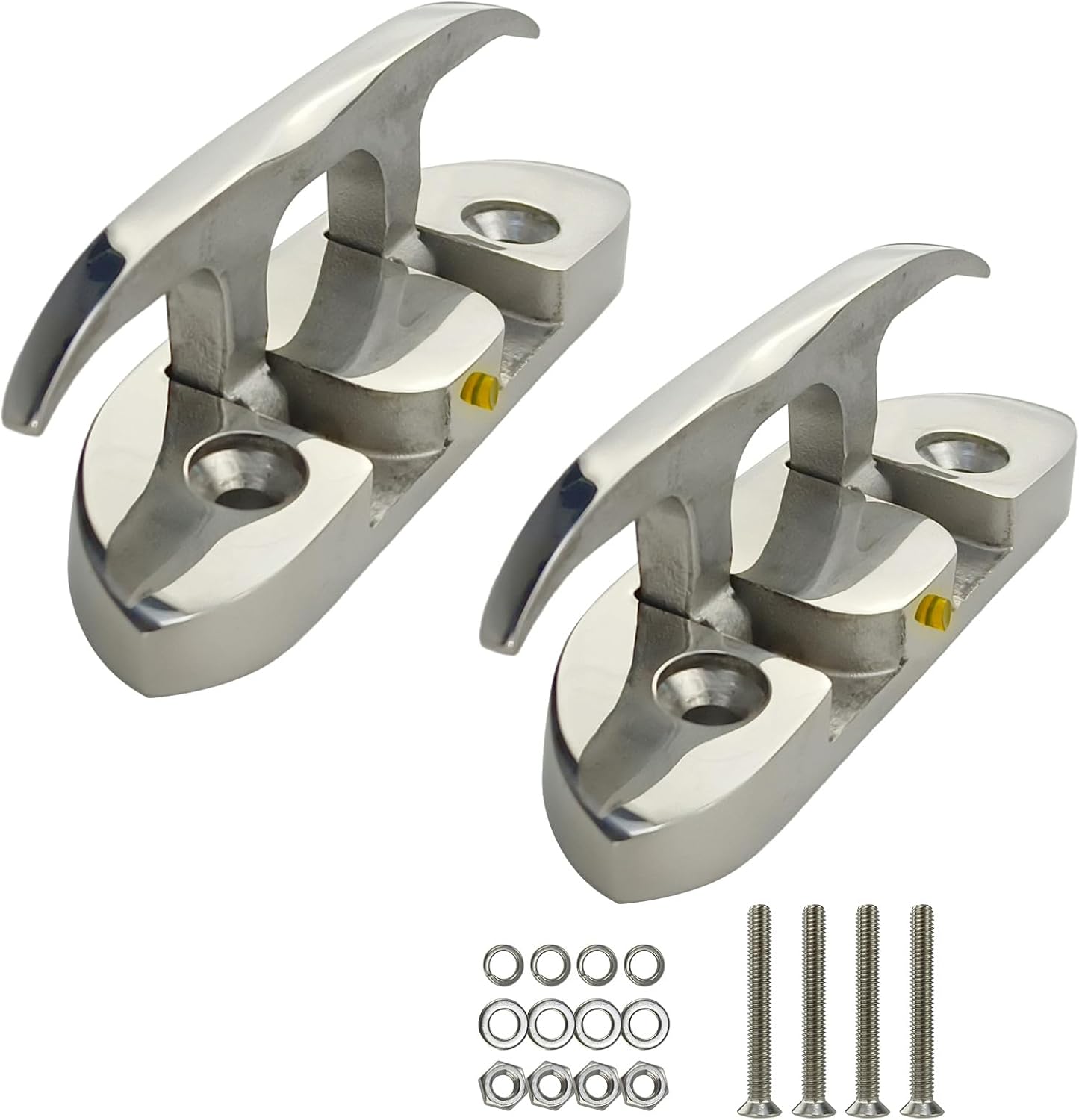 Heavy-Duty 2 Pack 316 Stainless Steel Folding Cleat, Flip-Up Boat Cleat with Backing Plate & Screws for Universal Mounting