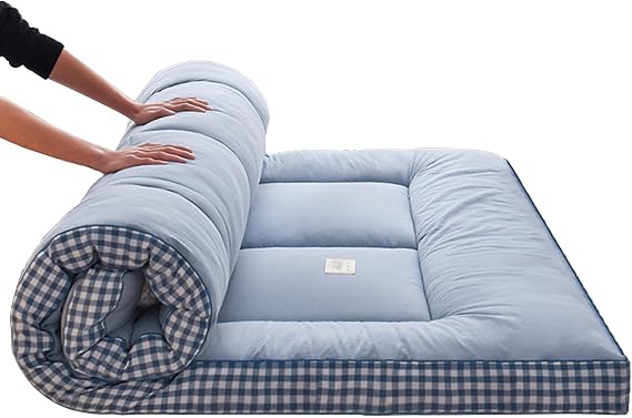 Futon Floor Mattresses Foldable Roll Up Futon Mattress Japanese Thick Tatami Mattress, Single/Twin/Queen/King Size Folding Sleeping Bed Mattress, Floor Guest B(Size:180x200cm(70.9x78.7in),Color:Blue)
