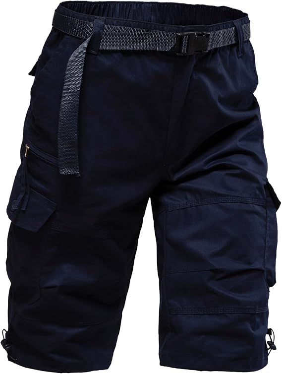 Men's Cargo Shorts Relaxed Fit Mens Below the knee Cotton Hiking Shorts | Mylldey 3/4 Mens Elastic Waist Running Shorts 7 Pockets