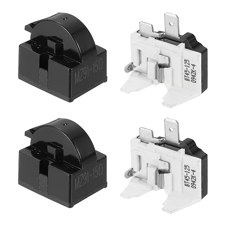 sourcing map 2 Set PTC Refrigerator Starter Relay 15 Ohm 1 Pin and 1/6HP Freezer Overload Protector for Fridge Cooler Compressor Protectors