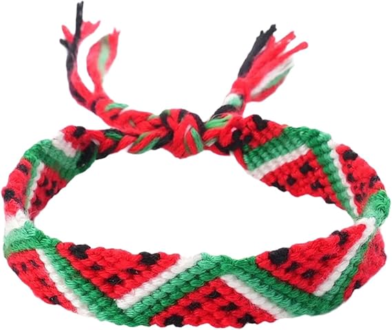 Handmade Geometric Bracelet Watermelon Pattern Bracelet Woven Bracelet Adjustable Cotton Friendship Bracelet for Woman