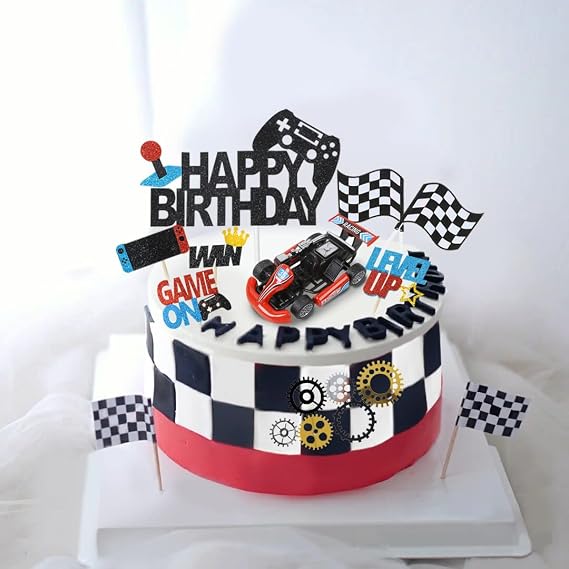 Video Game Cake Topper Racing Car Cake Decorations Birthday Cake Toppers Gamer Cake Topper For Kids Game Theme Birthday Party Boy Birthday Party Supplies