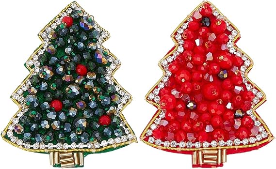 WEBEEDY 2スタイル クリスマスツリー ビーズパッチ 縫い付け装飾パッチ 赤緑ラインストーンアップリケ 衣類修理ハンドバッグ ハンドメイド クラフト DIY クリスマス 冬 装飾、5x6.2cm/2x2.4インチ