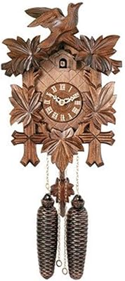 Eight Day Cuckoo Clock with Five Hand-Carved Maple Leaves and One Bird