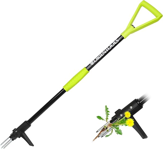 ORIENTOOLS Weed Puller Stand Up Weeder Hand Tool with 3 Claws for Dandelion, Steel Twist Hand Weed Root Pulling Tool Grabber and Picker, 38" Long