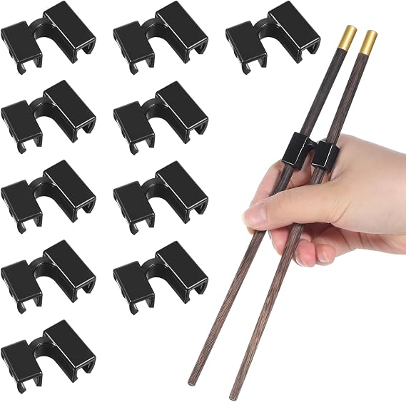 10 Pieces Reusable Chopsticks Helpers Black Training Chopstick Hinges Connector Practice Chopsticks for Adults, Kids, Beginners, Trainers or Learners