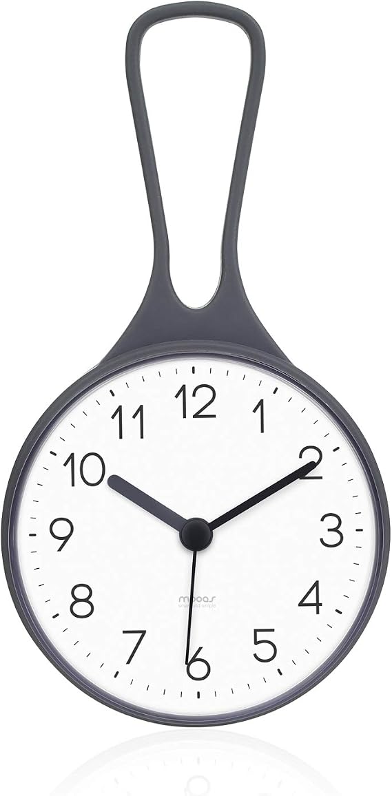 mooas Loop Bathroom Clock, Battery Operated, Hook/Suction (Gray)