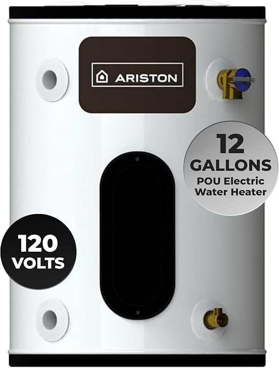 12 Gallon, 120V Ariston Electric Water Heater Compact Point of Use Tank for RV, Camper, Small Spaces, Heating Solution for Under Sink, Versatile Electric Tank for Bathroom, Shower