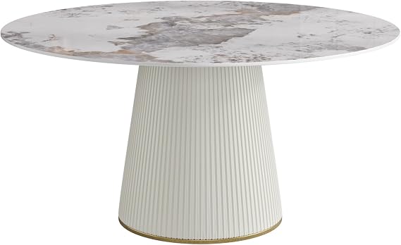 Dining Table Set - Marble Dining Room Table Round Kitchen Table, Glossy Sintered Stone Tabletop with Solid Metal Base, Circle Dining Table for Kitchen Dining Room Restaurant (1 Table Only)