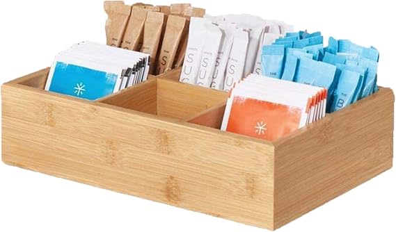 Tea Organizer,Bamboo 6 Compartment Tea Bag Organizer,Tea Storage Holder Box for Office Kitchen Countertop Cabinet Pantry Drawer