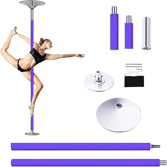 Silicone Stripper Pole, HeavyDuty Fitness Dancing Pole, 7.5ft - 9ft Adjustable Height, Anti Slip Aerial Yoga Dance Poles, Dancing Training Tools, for Home, Dance Studio, Apartment(Purple)