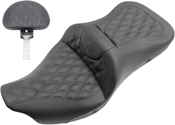 Saddlemen Lattice Stitch Heated Roadsofa Black Motorcycle Seat w/Backrest (808-07B-182TBRH)