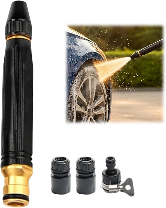 Heavy Duty Garden Hose Nozzle, High Pressure Power Washer Jet Nozzle with Brass Connector, Metal Water Hose Sprayer Attachment for Car Washing Driveway Cleaning Yard Watering (1 pcs)