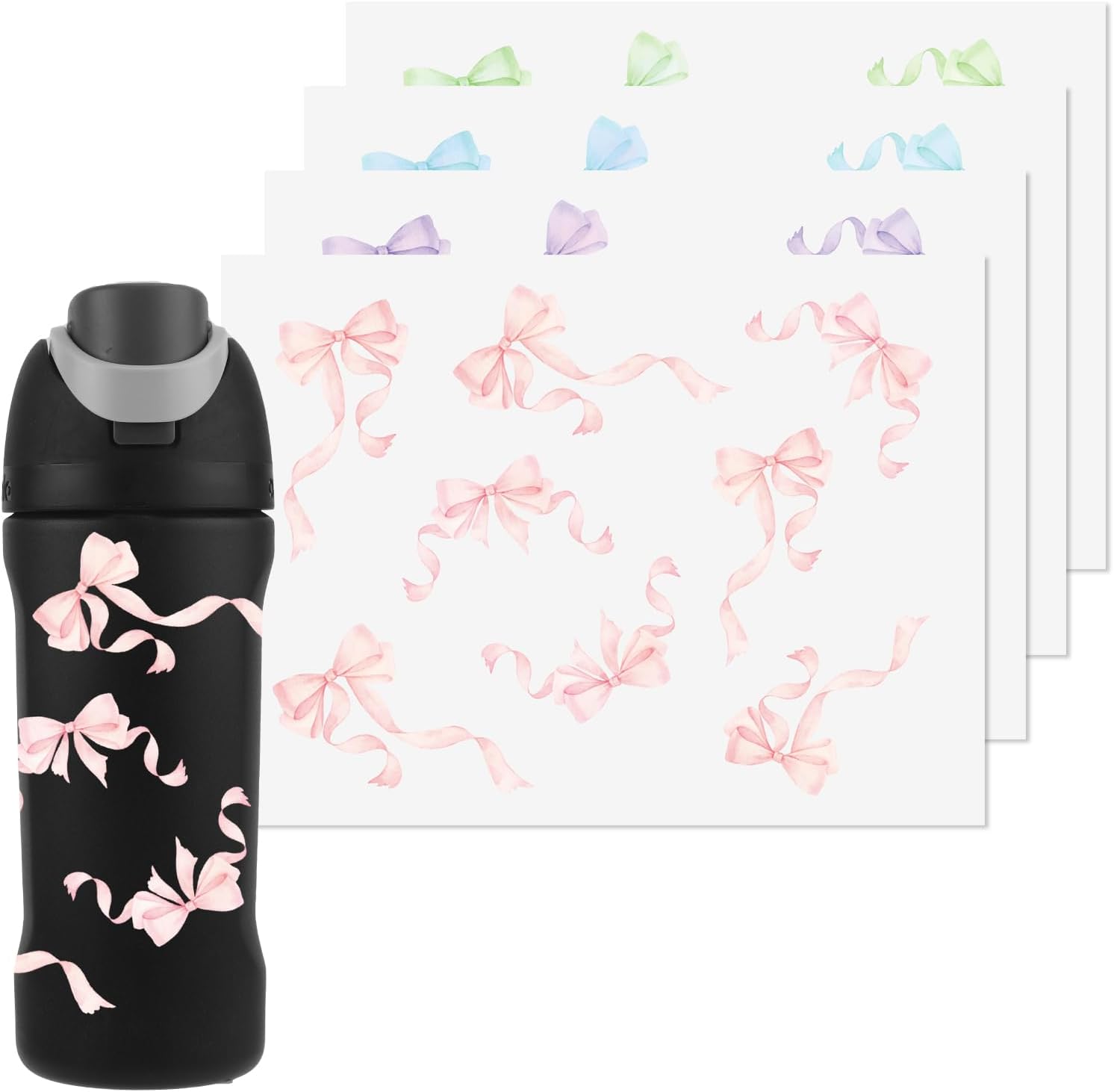 4 Sheets Bow Stickers Compatible with Urban Outfitters Owala 2432oz Tumbler, 4 Colors Cute Bow Decals Transfer Stickers with Scraper for Glass Cups for Owala Cups DIY Crafts Decor Gift