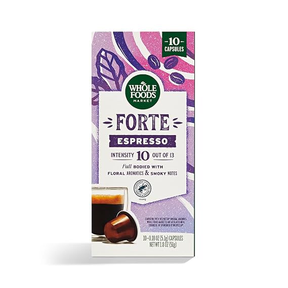 Whole Foods Market, Forte Espresso Pods, Floral Aromatics & Smoky Notes, 10 Count