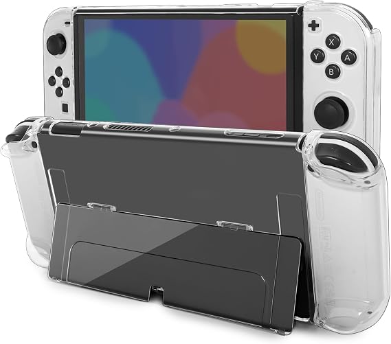 TIKOdirect Transparent Case Compatible with Nintendo Switch OLED, Dockable Clear Protective Cover for Switch OLED, Comfort Grip Case with Shock-Absorption and Anti-Scratch Design, Clear