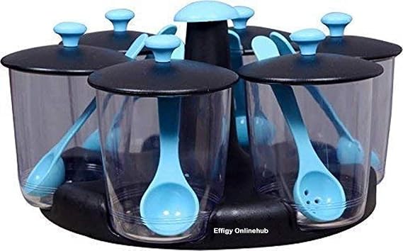G & D Revolving Plastic Multi Purpose Aachar Pickle Container Masala Tray Dining Spice Stand Jar Box Transparent Condiment Set Masala Rack revolving Spice Rack Set Size 10 X 10 X 4 Inch