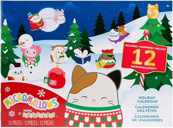 Squishmallow Micromallows 12-Day Advent Calendar 2025 Cam the Cat Christmas Edition, Tom the Festive Christmas Tree, Nick As Santa, Mani Snowman and many more