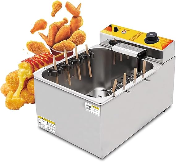 Commercial Corn Dog Maker Machine,Automatic Cheese Hot Dog Sticks Fryer,Electric Deep Fryer for Corn Dogs,Stainless Steel Sausage Frying Equipment Waffle Maker for Snack Home Restaurant
