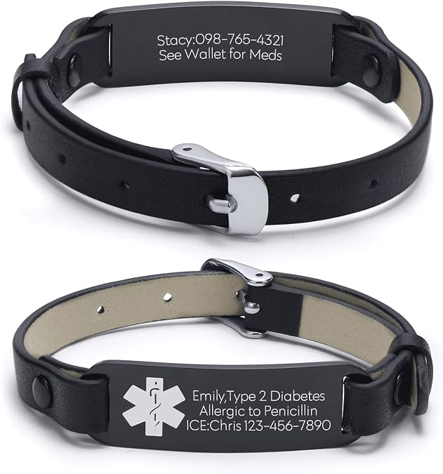 VNOX Medical Alert Bracelets for Men & Women Kids with Free Engraving Adjustable Stainless Steel Mesh Emergency Medical ID Bracelets Wristband