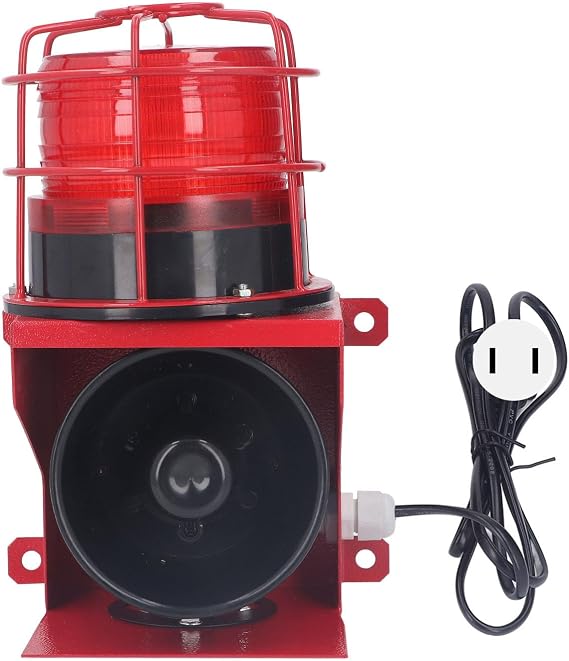 115db Sound Industrial Audible Visual Alarm with IP65 LED Strobe, Wall Mounting Emergency Strobe Sound Light Alarm for Mines, Quarries, Construction Sites (US Plug 110V)