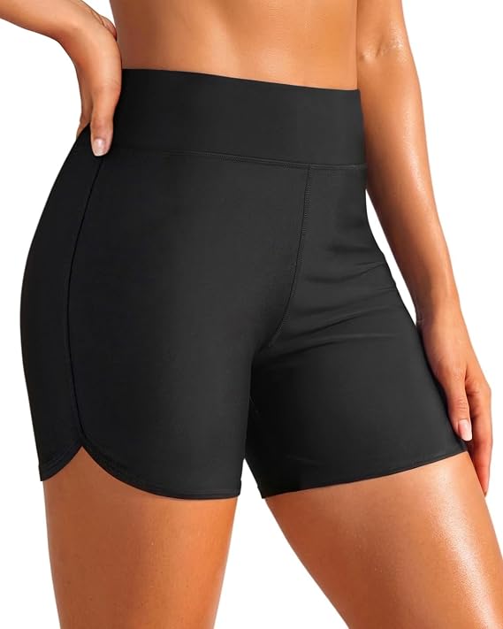Women's High Waisted Boy Shorts Swim Bottoms Available in Plus Sizes