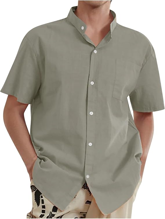 Casual Button Up Shirts for Men 2025 Fashion Short Sleeve Button Down Shirt Loose Fit Solid Summer Beach Tops Tee