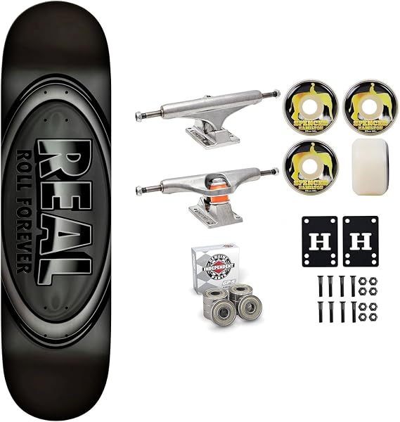 Real Professional Skateboard Complete with Independent Trucks, Satori Wheels, Independent Bearings, Mounting Hardware, and Risers - Premium Assembly Kit