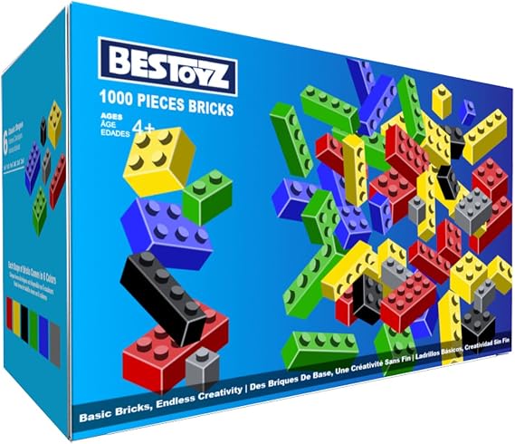 1000 Classic Building Bricks, Bulk Basic Blocks Pieces (Regular 6 Color)