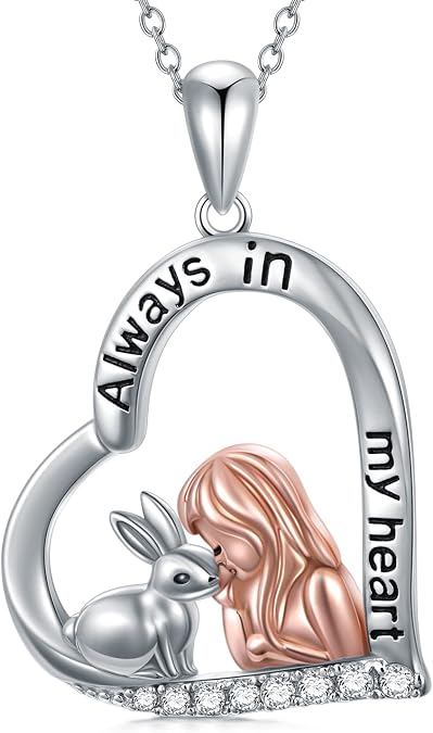 LONAGO Rabbit Heart Pendant Necklace Sterling Silver Bunny Pendant Necklaces Gift for Women Daughter