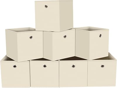 Black Fabric Storage Bins,Fabric Baskets For Organizing Shelves,11 Inch Foldable Cube Storage Bins With Handles For Home, Toys, Clothes, Bathroom, Closet Organizer,Set of 8,Creamy-White