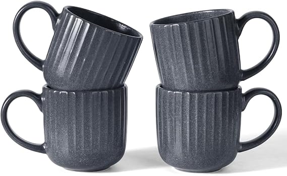 Richmount Starlight Coffee Mugs Set of 4, 11oz/325ml Stoneware Tea Cups with Large Handle for Latte/Cappuccino/Milk/Cocoa/Tea, Microwave & Dishwasher Safe, MatteGrey