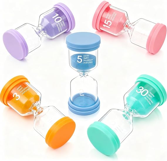 5 Pack Sand Timer, Colorful Hourglass Set 3mins/5mins/10mins/15mins/30mins Visual Timer for Classroom, Games, Home & Office, Time Management Assistant