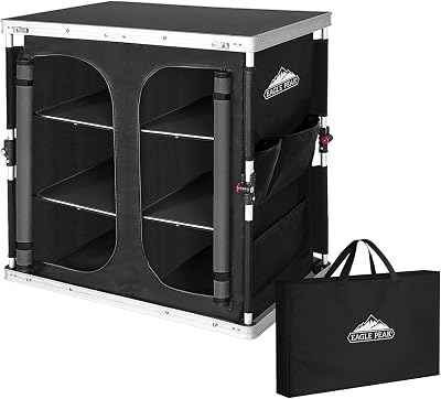 EAGLE PEAK Double Folding Camping Table with Storage Organizer and Side Pockets, Portable Outdoor Portable Camping Table for BBQ, Picnic and Tailgating, Carry Bag Included, Black