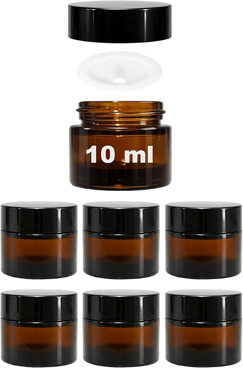 Afracam Mini Amber Cam Kavanoz, 10 ml Hacimli, Sızdırmaz Kapaklı, Krem ve Kozmetik Saklama Kutusu, Lip Balm 6 Adet