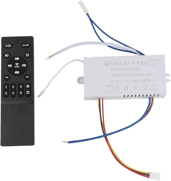 DC Inverter Ceiling Fan Controller with Remote, Dimmable LED Light Driver for Color Temperature & Adjustment, Timer Function, 170-265V Input (Black)(B)