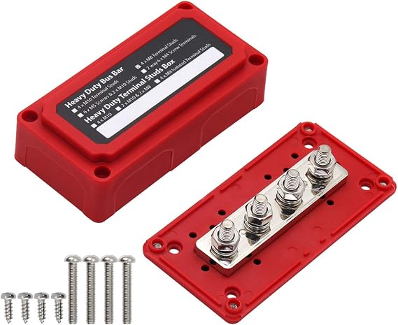 300A Bus Bar Power Distribution Block 4xM8 (5/16") 12V-48V | Heavy Duty Busbar for Automotive, Car, Solar Wiring - Positive&Negative