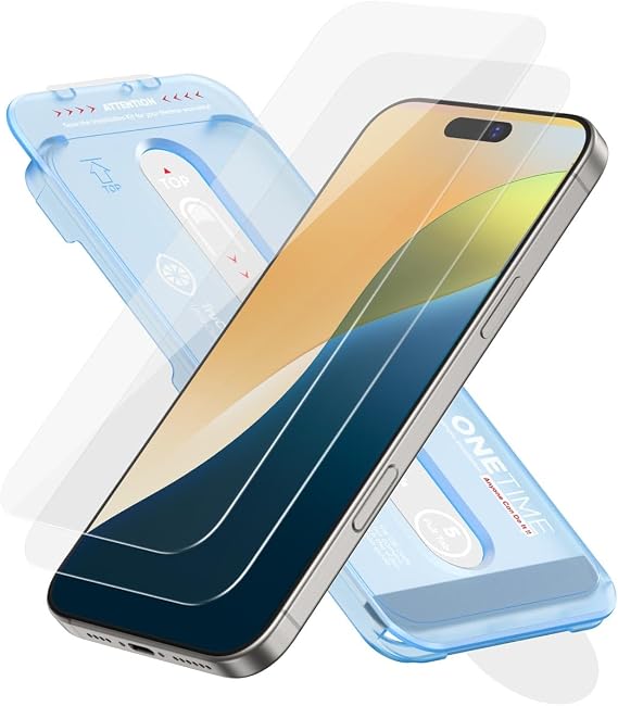 FLOLAB NanoArmour ONETIME for iPhone 16 Screen Protector, Case Friendly, Tempered Glass, Ultra Clear, Edge Reinforced, Easy Install, Dust-Free, Scratch Resistant - 2 Pack