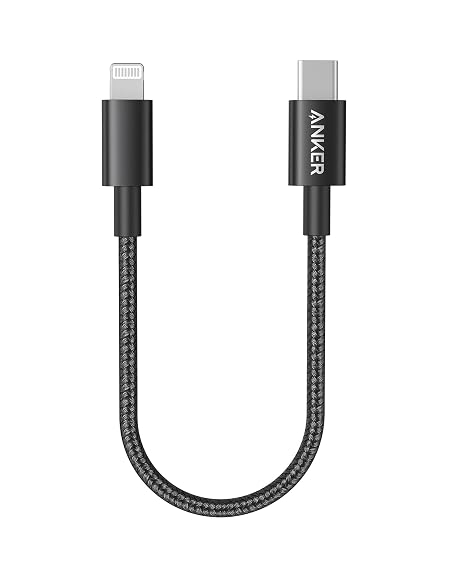 Anker New Nylon USB C to Lightning Cable, MFi-Certified Cord (1 ft, Black)