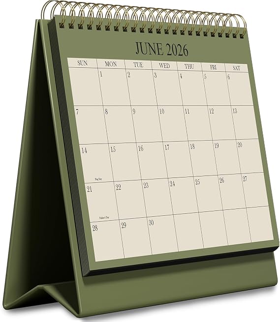 Desk Calendar 2026-2027 - Runs August 2026 until December 2027 - Beautiful Small Flip Desktop Calendar for Easy Organizing, 6" x 8", Green