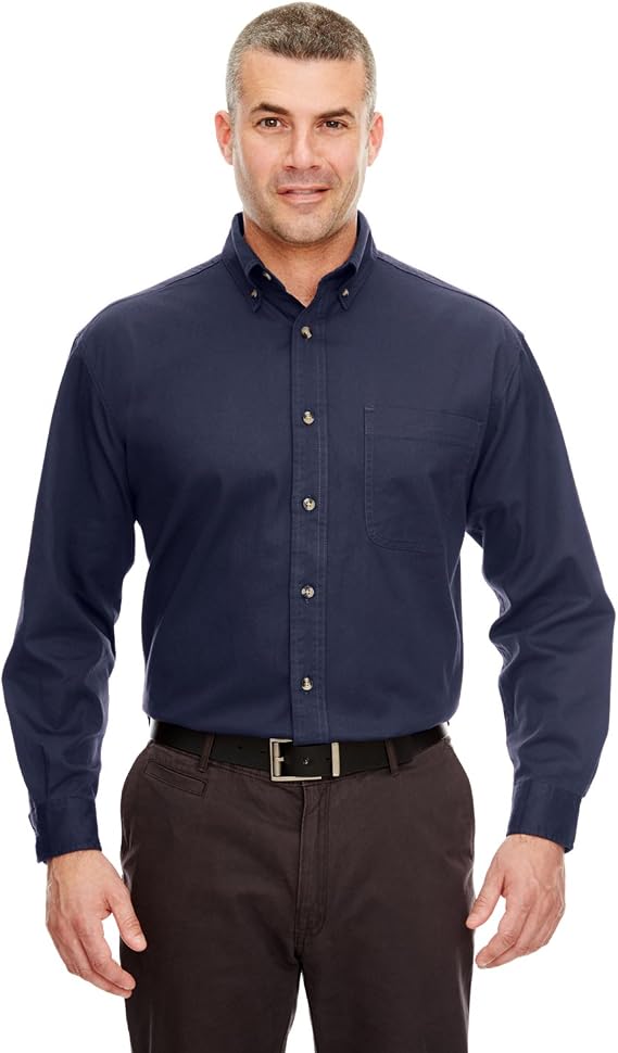 UltraClub Men's Long-Sleeve Cypress Denim with Pocket XL Navy
