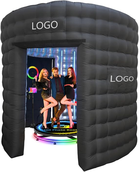 10ft Inflatable RGB Led Background 360 Photo Booth Enclosure 360 Photo Booth Enclosure Inflatable Backdrop for Event Party (Black, 10ft*8ft)