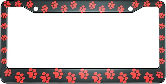 HOSNYE Animal Dog Paw License Plate Frame Puppy'S Red Paw Metal License Plate Cover Front Plates Frames Car Tag Frame for Women Men US Vehicles Standard