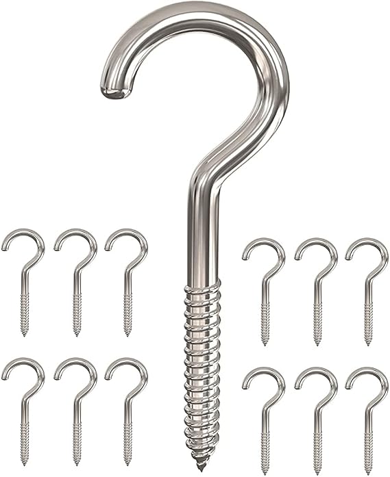 12Pcs Screw-in Hook Self-Tapping Screw Hooks Open Eye Hooks Heavy-Duty Screw Hooks for Home, Office and Outdoor use, Lighting Hook Racks 3.2 inches