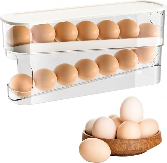 Rolling Egg Holder Storage - 2 layer Egg Rolling Dispenser