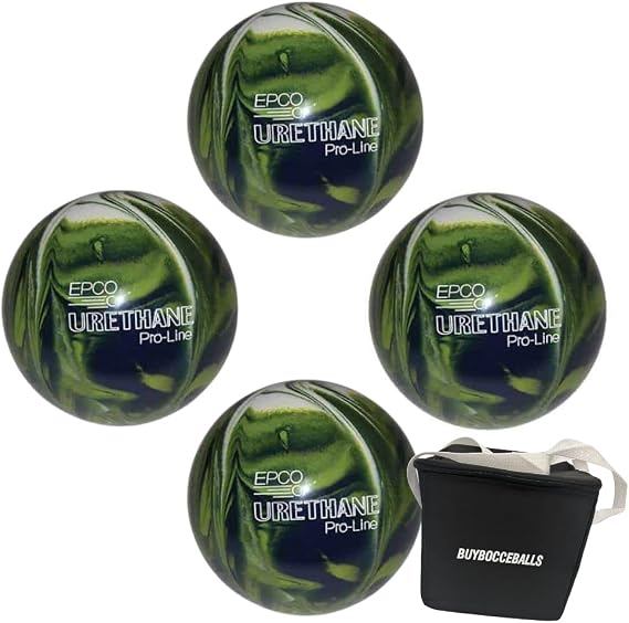 BuyBocceBalls - EPCO Candlepin Bowling Balls and Black Bag - Urethane Pro-Line - Lime Green, White & Navy (4 1/2 inch- 2lbs. 7oz.) 4 Balls - Made in USA