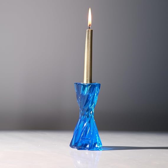 Twizzle Twist Candle Holder, Decorative Candle Holder for Table Display, Romantic Decoration, Unique Home Decor Aesthetic, Housewarming Gift, Candle Stand Height 5.7 inches Blue - Resin