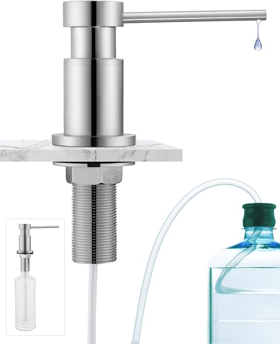 Undercounter Kitchen Soap Dispenser, Durable Kitchen Soap Dispenser with Stainless Steel Nuts 304 (without Plastic), 300 ml Bottle and 4.10 m Extension Silicone Tube, Brushed