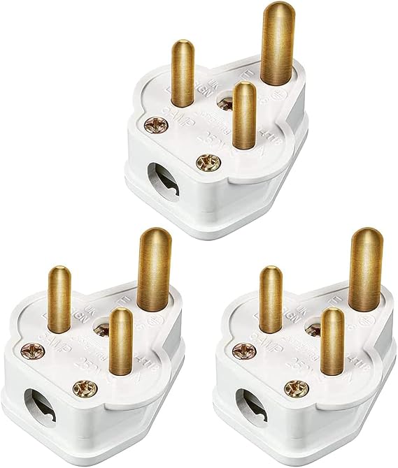 3 Pack 5 Amp Round Pin Plugs 3 Pin 5A Plug Round Pin Plugs Adaptor Household Lamp Plug Lighting Plugs for Home Lights, Lamp (White)