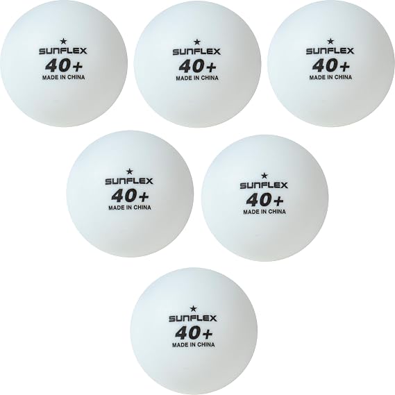 Sunflex Table Tennis One Star Balls White - Pack of 6 Ping Pong Balls - Plastic 40+ Table Tennis Pack of Training Balls - Balls for Advanced Table Tennis Play